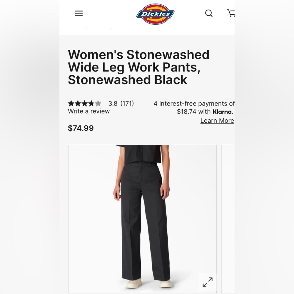 SOLD /// Dickies Women's Stonewashed Wide Leg Work Pants, Stonewashed Black